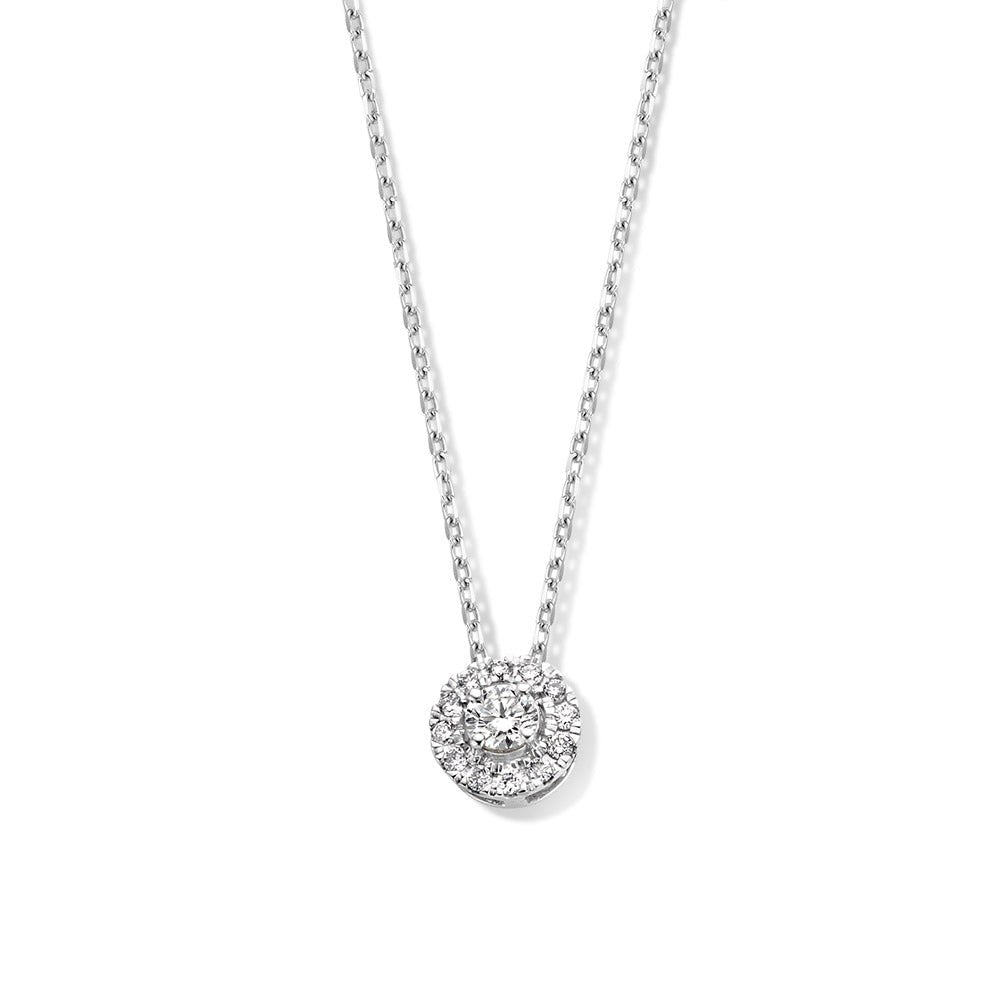 Collier aus Weißgold mit rundem Anhänger und 0,20 ct. funkelnden Diamanten
