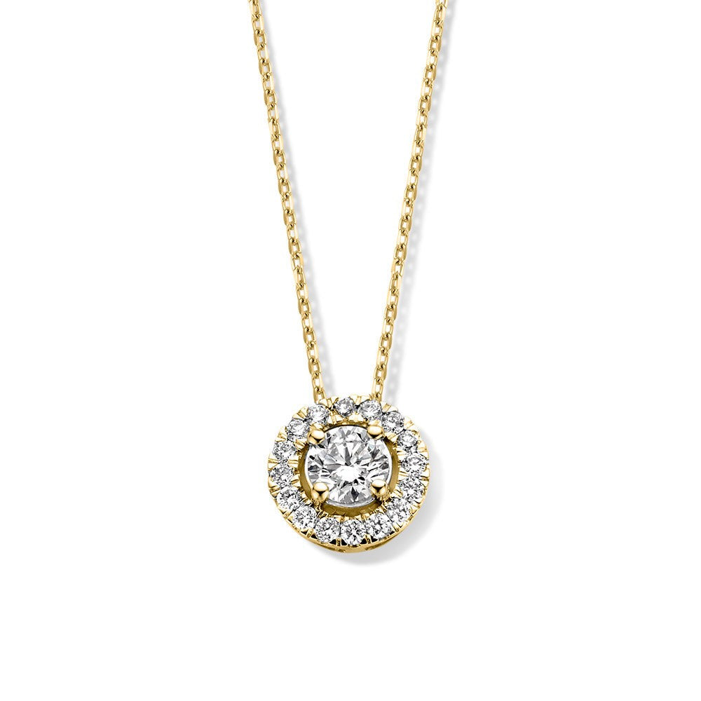 Collier aus 0,50 ct. Gelbgold mit rundem Anhänger und funkelnden Diamanten