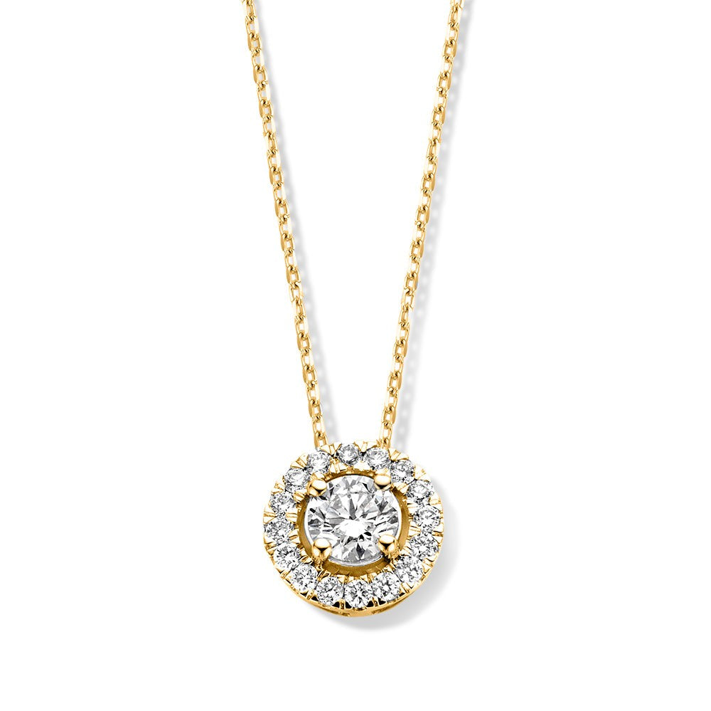 Collier aus 0,75 Karat Gelbgold mit rundem Anhänger und funkelndem Zirkonia-Kreis