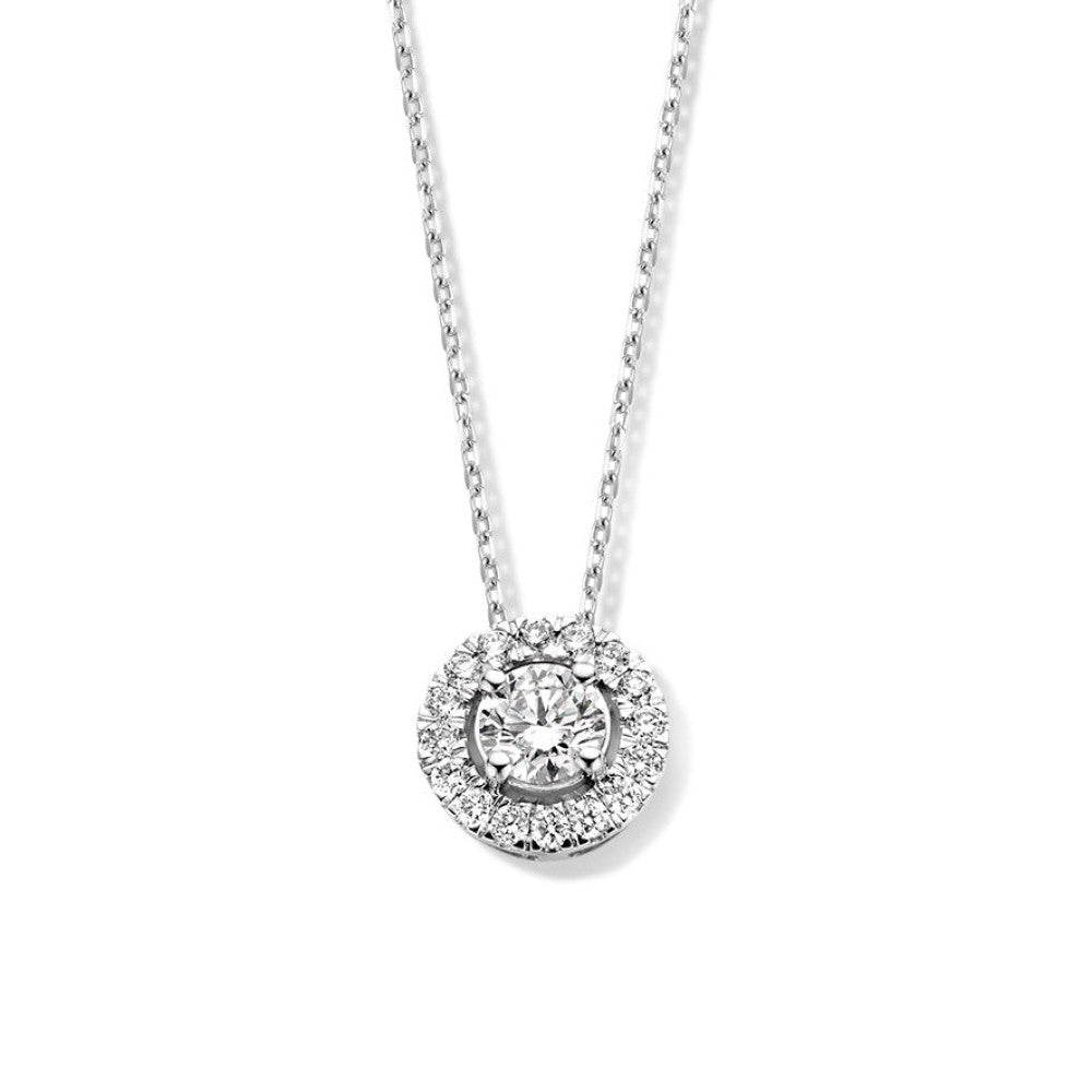 Collier aus Weißgold mit rundem Anhänger und Diamanten im Brillantschliff
