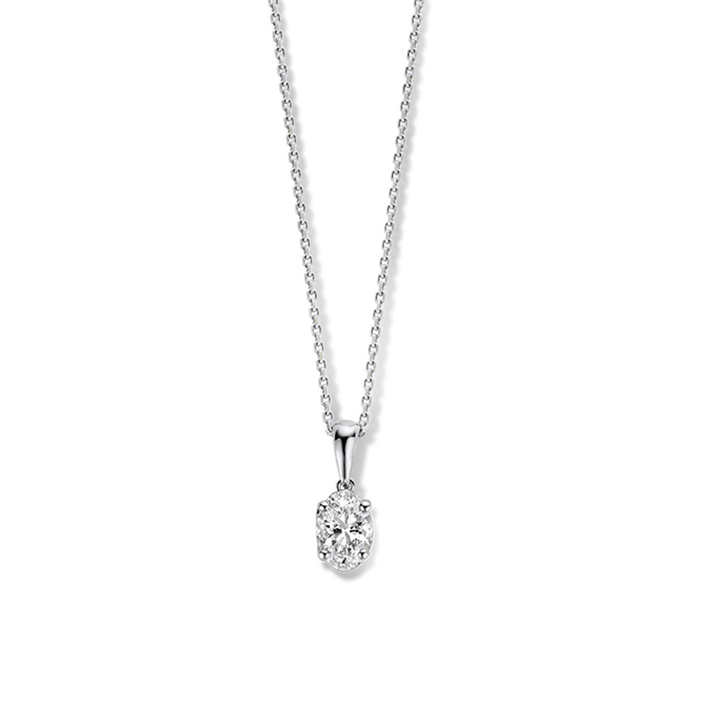 Collier aus Weißgold mit einem ovalen Anhänger und einem Diamanten von 0,50 ct