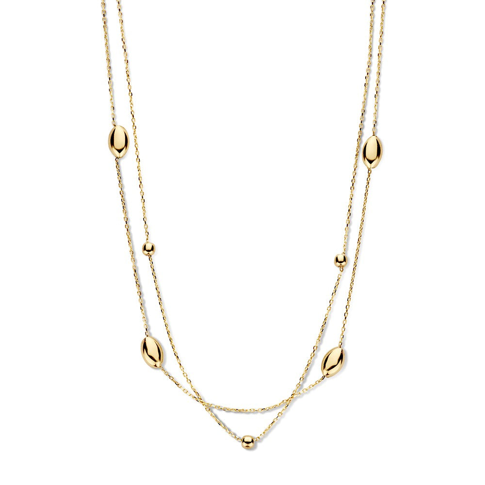14K gelbgoldenes Collier mit goldenen Elementen und ovalen sowie runden Details