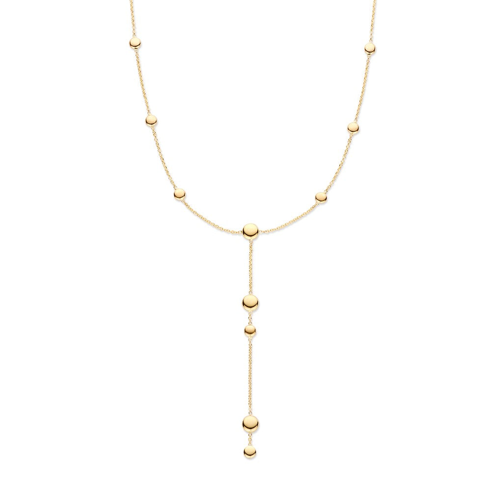 Y-Collier aus 14K Gelbgold mit goldenen Kügelchen und einem längeren Anhänger