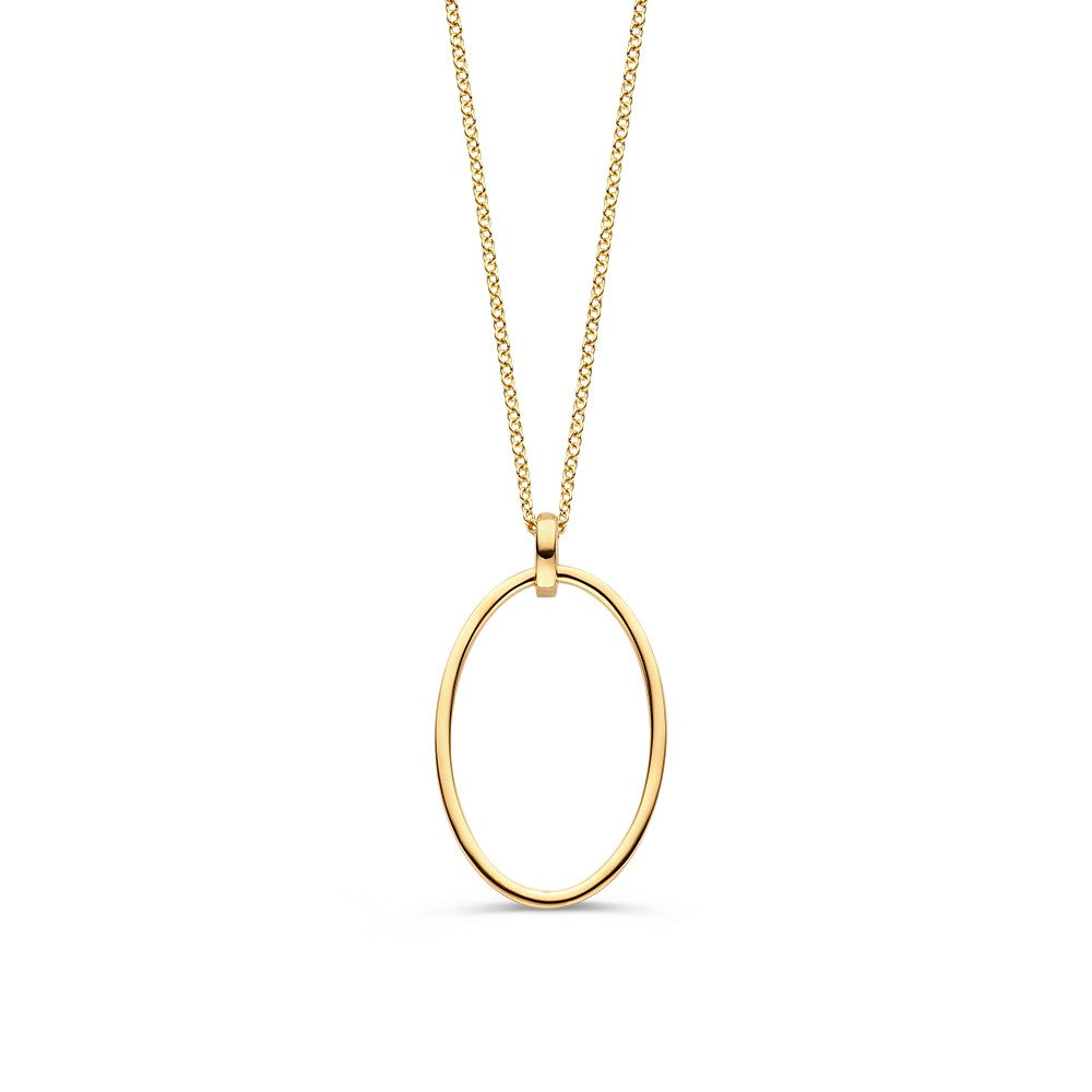 Elegantes Collier aus 14-karätigem Gelbgold mit ovalem offenen Anhänger