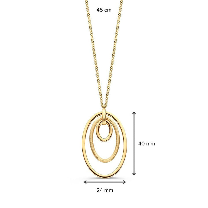 Geelgouden Collier met Opvallende Hanger van Drie Ovale Elementen – 14 Karaat Goud
