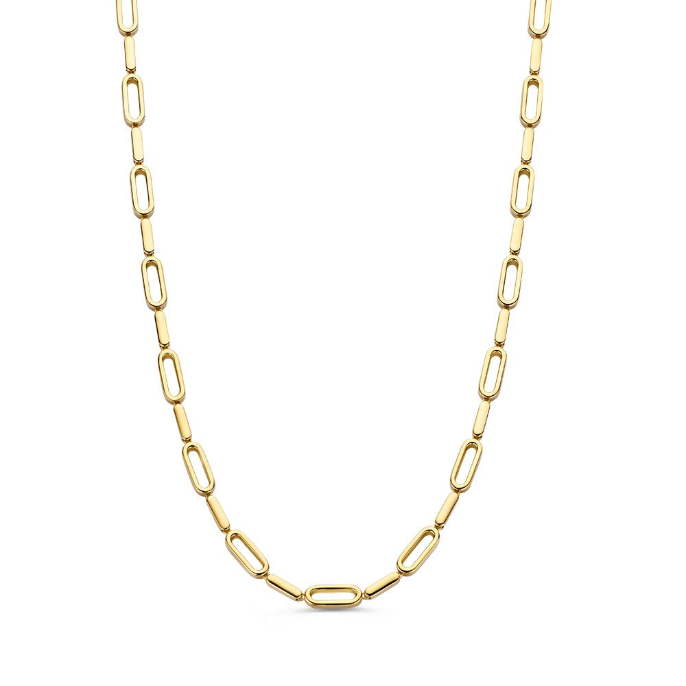 Geelgouden Schakelcollier met Speelse Schakels – Elegantie in Beweging
