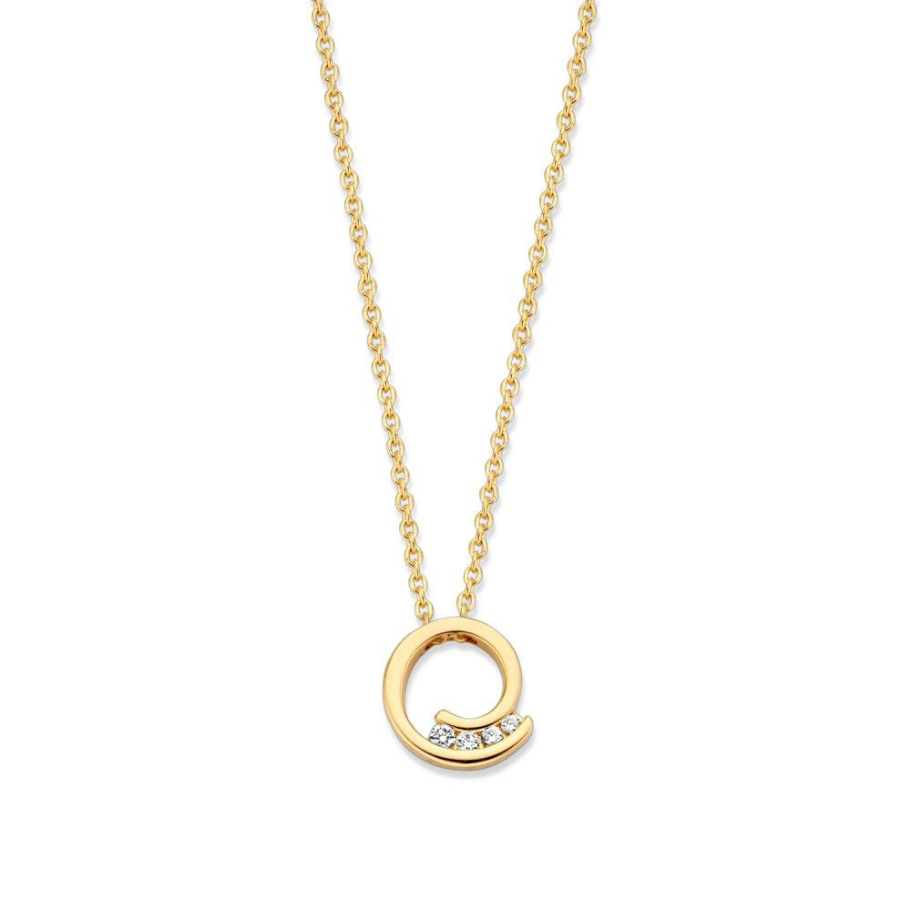 Gelbgoldenes Collier mit diamantbesetztem Anhänger in runder Form