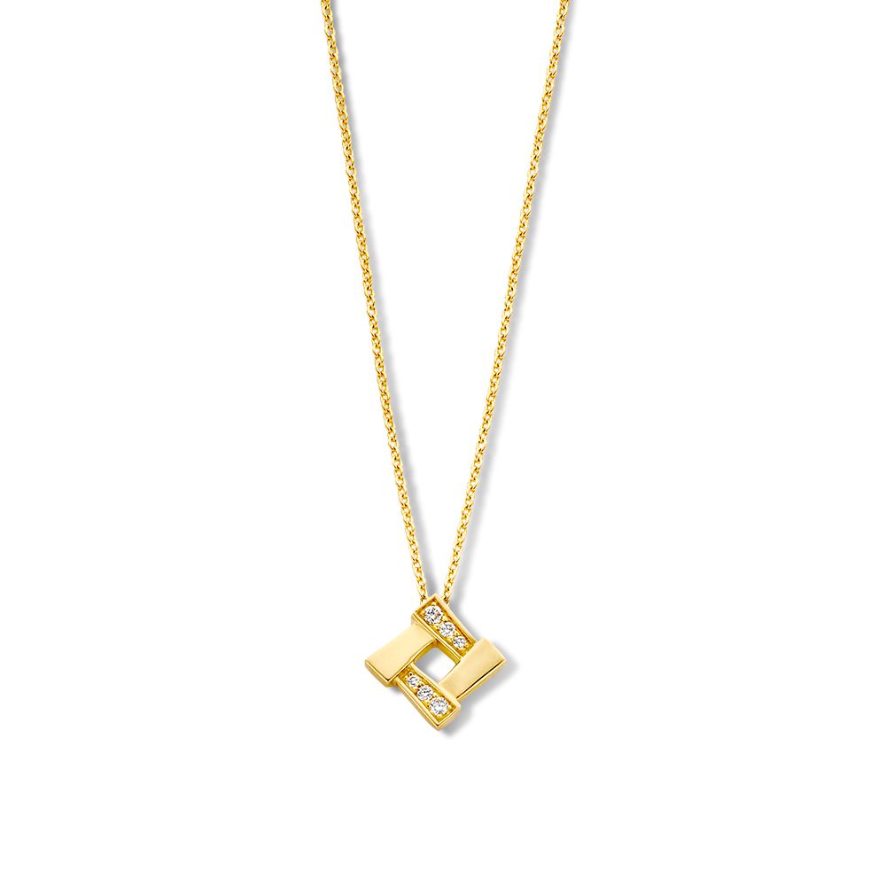 Gelbgoldenes Collier mit diamantbesetztem Anhänger in geometrischer Form