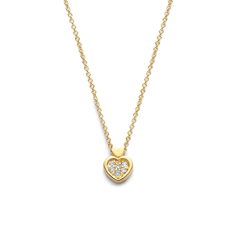 Gelbgoldenes Collier mit herzförmigem Anhänger und funkelnden Diamanten