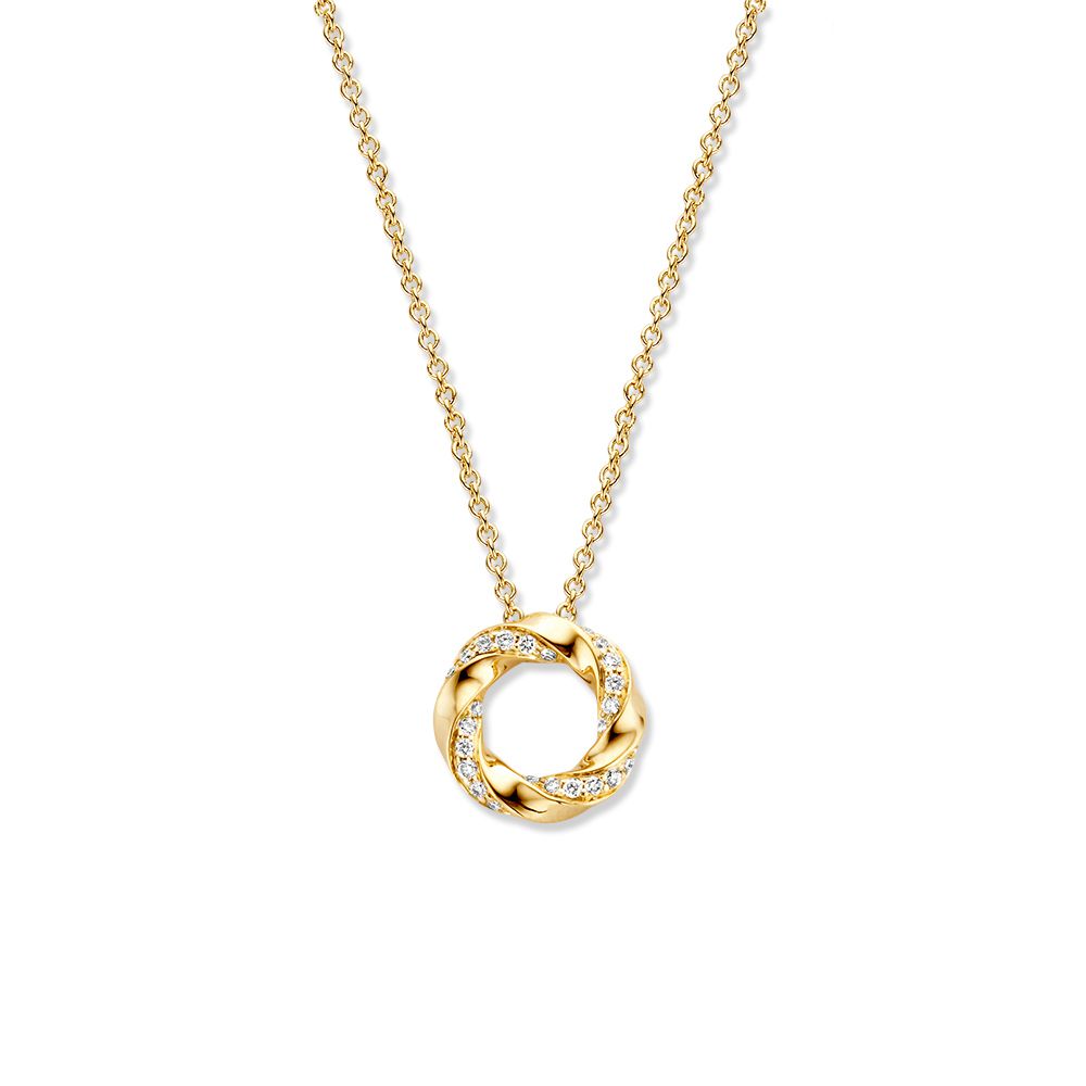 Gelbgoldenes Collier mit feiner Diamanten-Hänger in kreisförmiger Form