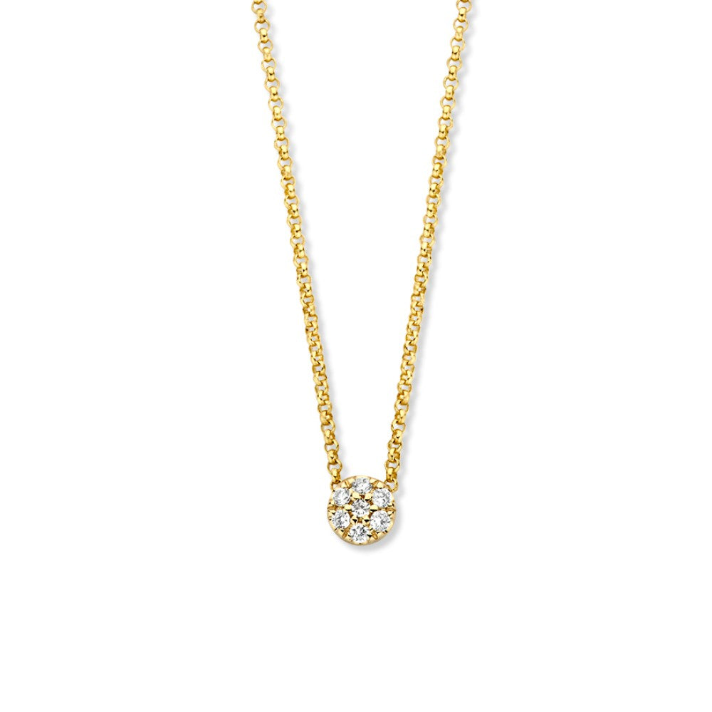 Geelgouden Collier met Fijn Elementje en Diamant, 14 Karaat, 0.06 crt, 42-45 cm