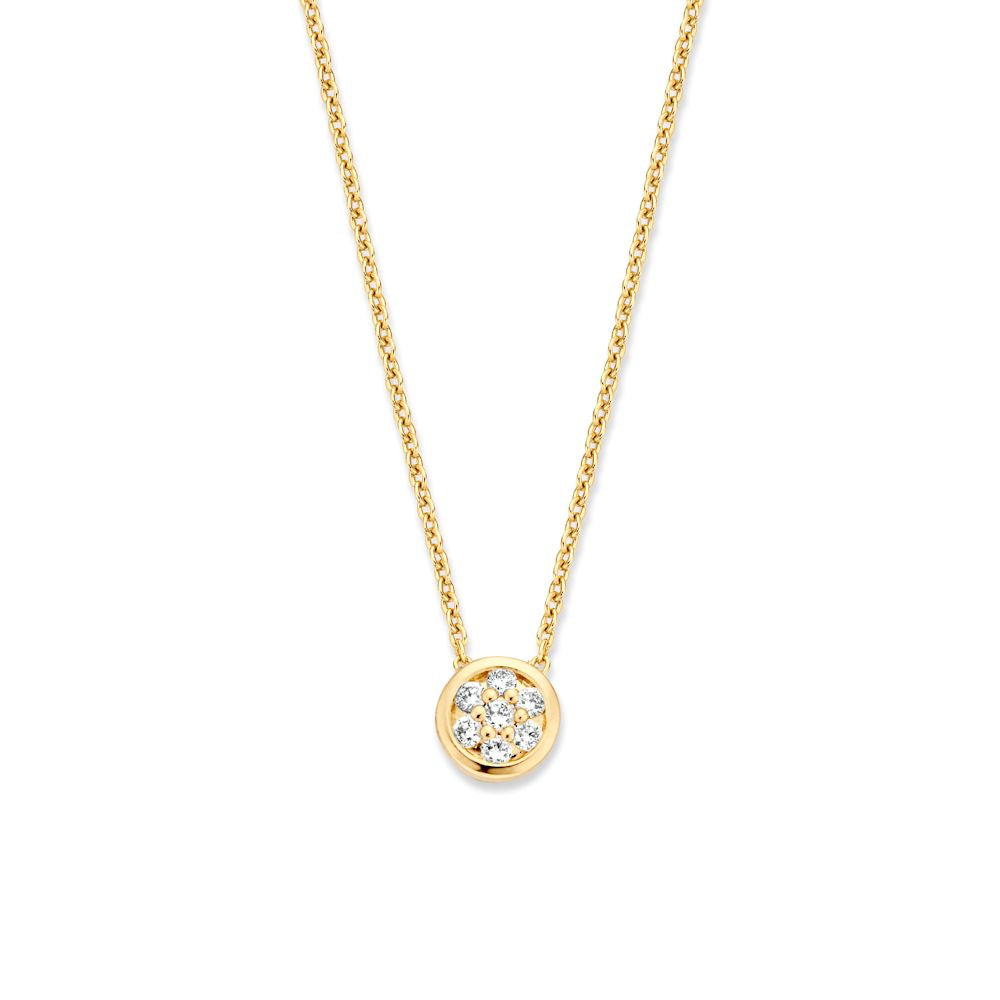 Gelbgoldenes Collier mit Pavé-Setzung und Diamant, 14 Karat, feine Kette