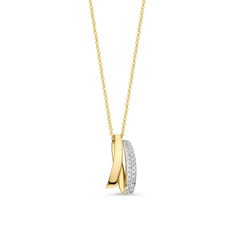 Collier aus Gelbgold mit zwei Anhängern, einer mit Brillanten und der andere in schlichter Form