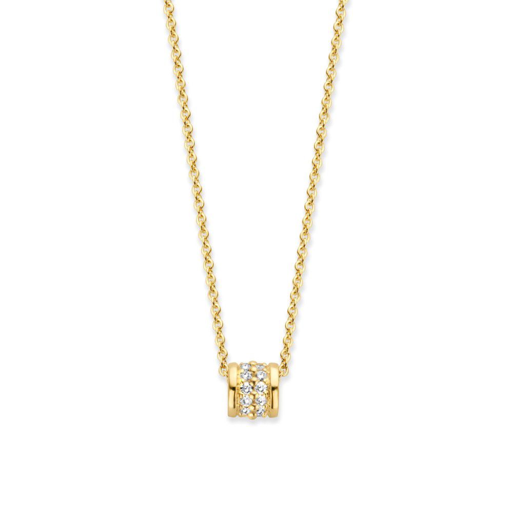 Gelbgoldenes Collier mit Diamanten, 14 Karat, mit funkelndem Anhänger in der Mitte