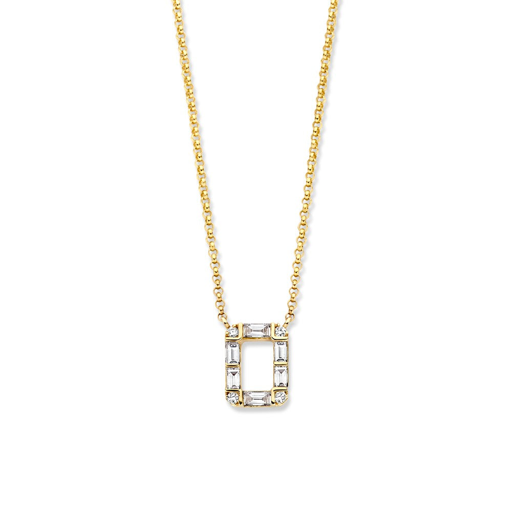 Geelgouden Collier met Diamanten Hanger, 14 Karaat, 0.17 crt, Baguette en Briljant Diamanten, 42-45 cm
