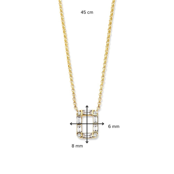 Geelgouden Collier met Diamanten Hanger, 14 Karaat, 0.17 crt, Baguette en Briljant Diamanten, 42-45 cm