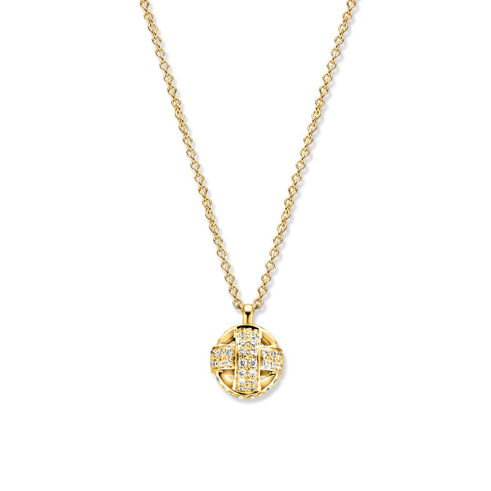 Gelbgoldenes Collier mit Diamant-Liebesknoten, 14 Karat Gold und 0,23 ct.