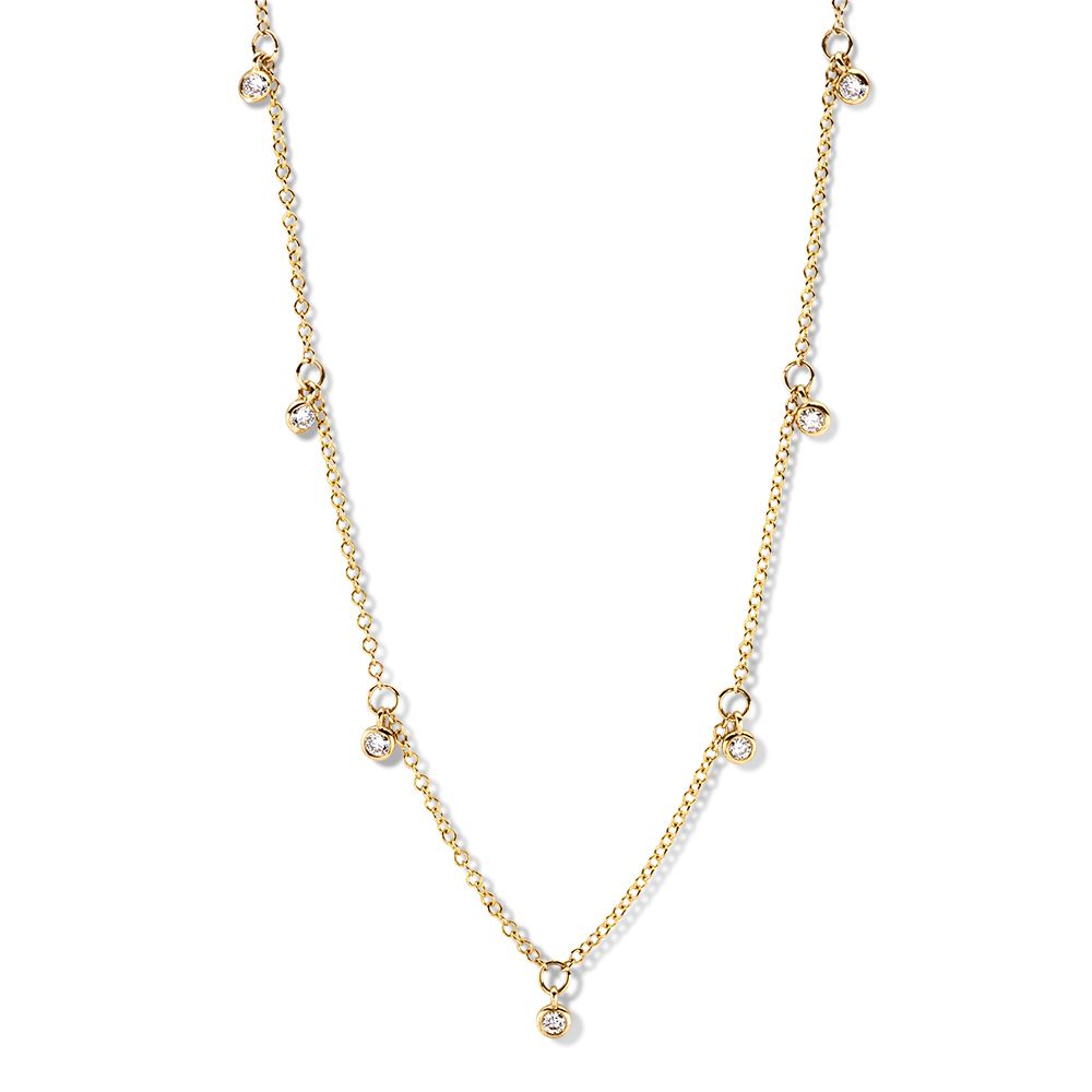 Gelbgoldenes Collier mit fünf tanzenden Diamanten, 14 Karat Gold und 0,25 ct