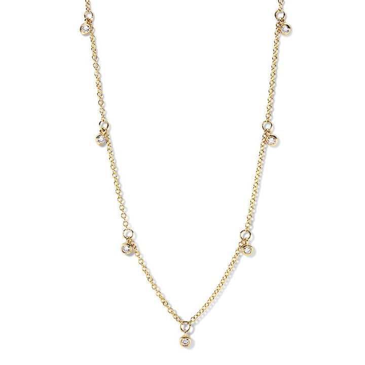 Geelgouden Collier met Vijf Dansende Diamanten – 14 Karaat Goud & 0,25 crt