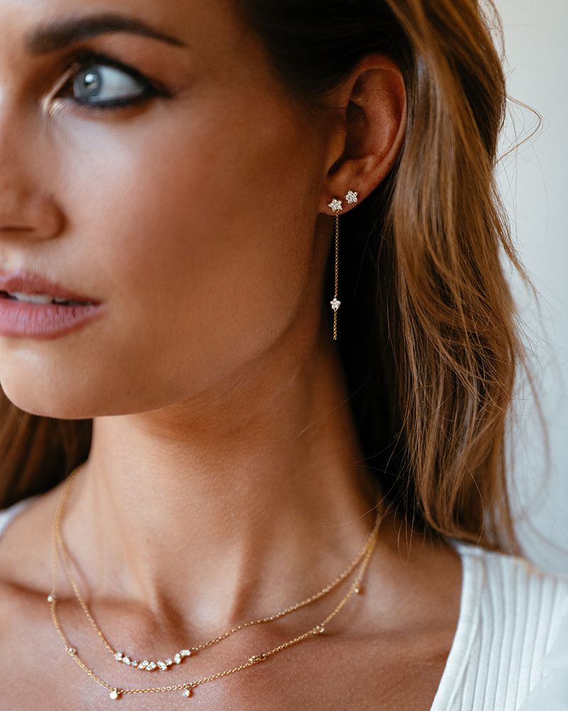 Halskette aus Gelbgold mit fünf tanzenden Diamanten – 14 Karat Gold & 0,25 ct
