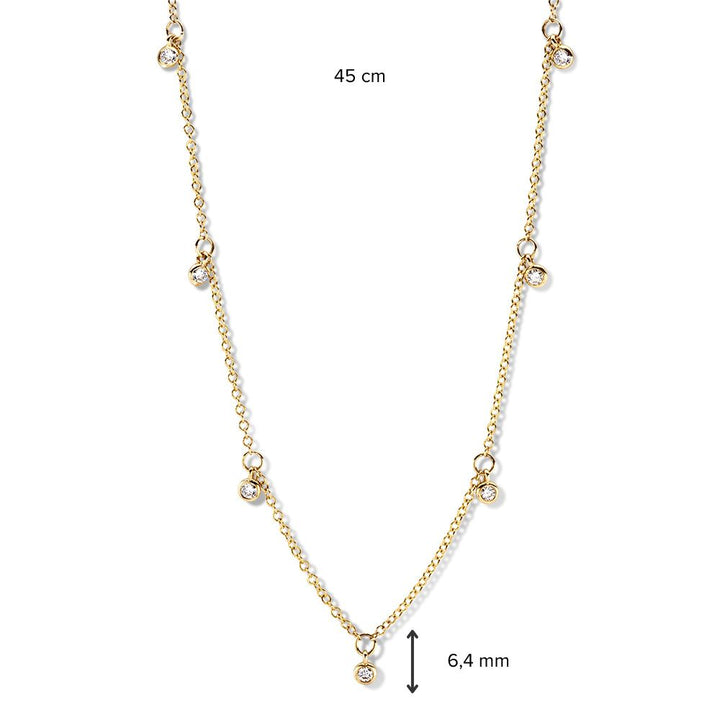 Geelgouden Collier met Vijf Dansende Diamanten – 14 Karaat Goud & 0,25 crt