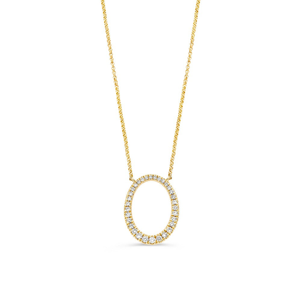 Collier aus Gelbgold mit ovalem Anhänger, besetzt mit Brillanten von 0,25 ct.