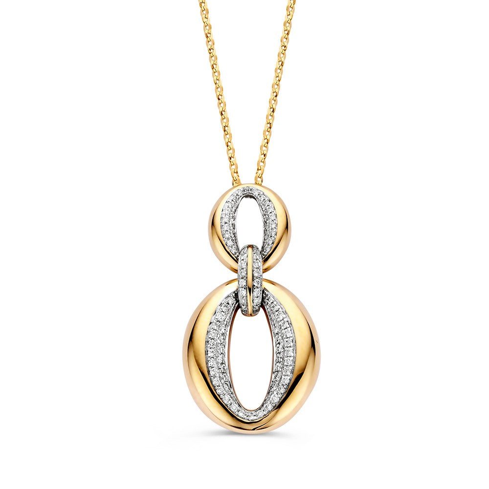 Hänger aus Gelbgold mit Diamanten und elegantem Collier, ovaler Form und glänzender Oberfläche
