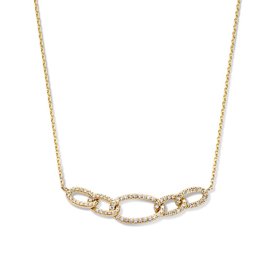 Gelbgoldenes Collier mit fünf diamantbesetzten Gliedern aus 14 Karat Gold und 0,36 ct