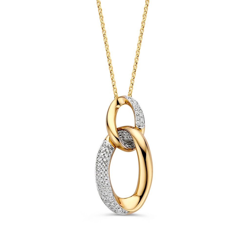 Luxe Gelbgoldener Schakelanhänger mit Diamanten an elegantem Collier