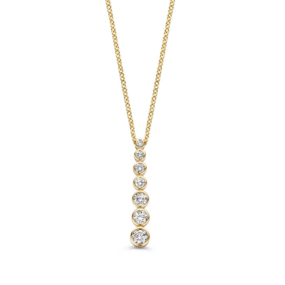 Gelbgoldenes Collier mit sieben Diamanten in aufsteigender Größe, 14 Karat Gold, 0,50 ct