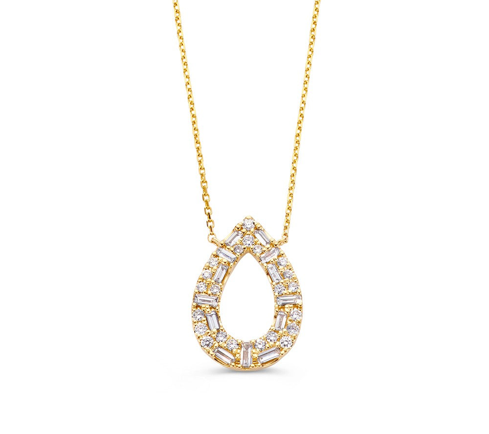 14K gelbgoldene Kette mit tropfenförmigem Anhänger und 0,81 ct Diamanten
