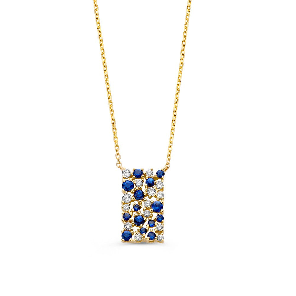 Geelgouden Collier met Saffier en Diamanten – 14 Karaat Goud & 0,21 crt Diamant