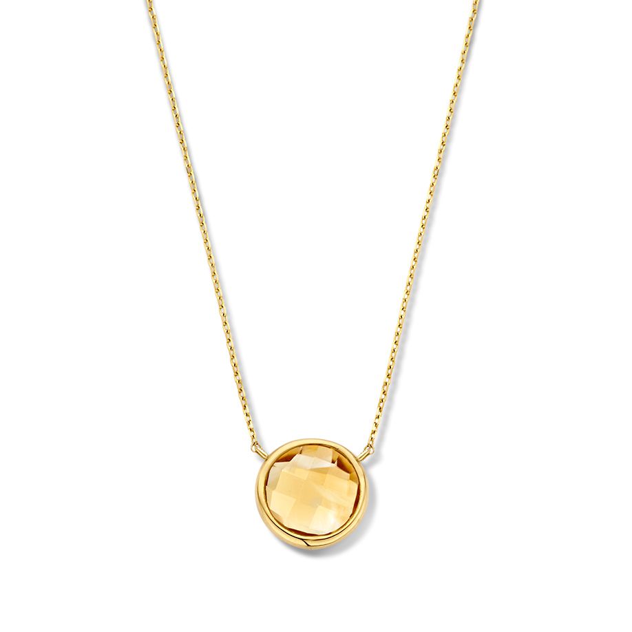 Gelbgoldenes Collier mit facettierter Citrin-Hänger in runder Form