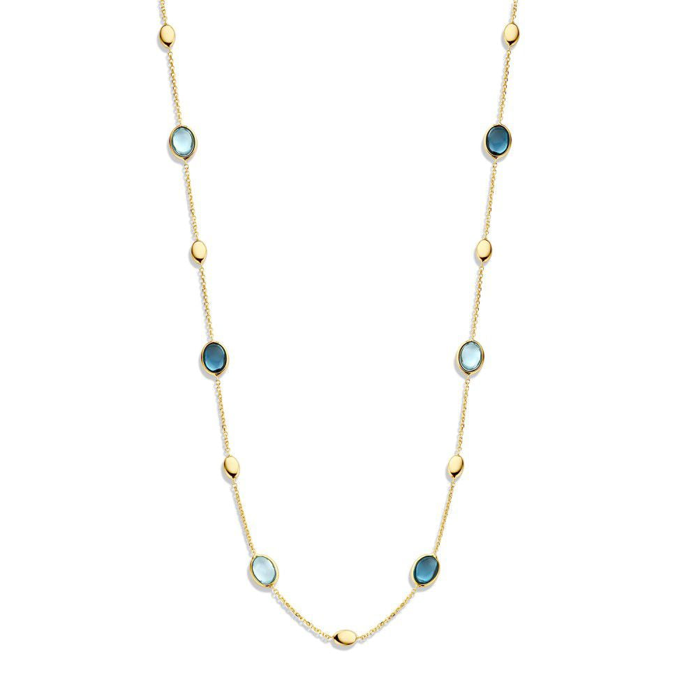 Gelbgoldenes Collier mit Topas und London Blue Topas in 14 Karat Gold
