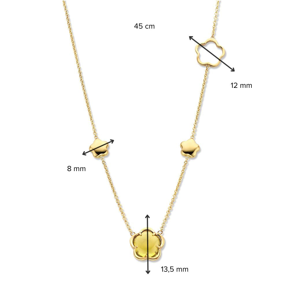 Gelbgold Collier mit blütenförmigen Edelsteinen – 14 Karat Gold & Grüner Quarz