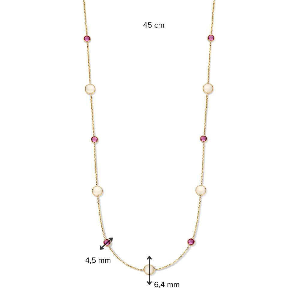 Gelbgold Collier mit Rubin & Mondstein – Stilvoll & Raffiniert – 14 Karat Gold