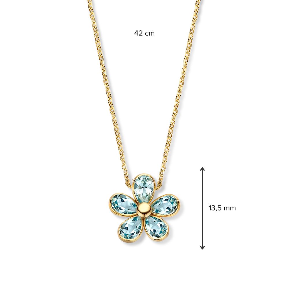 Gelbgold-Halskette mit verspieltem Blumenanhänger & blauem Topas – 14 Karat Gold