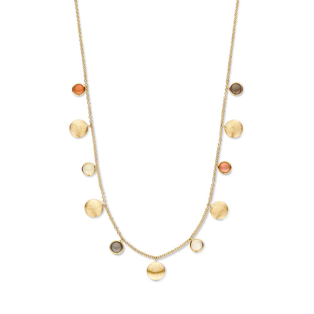 Geelgouden Ketting met Gouden Elementen & Multicolor Maansteen – 14 Karaat Goud