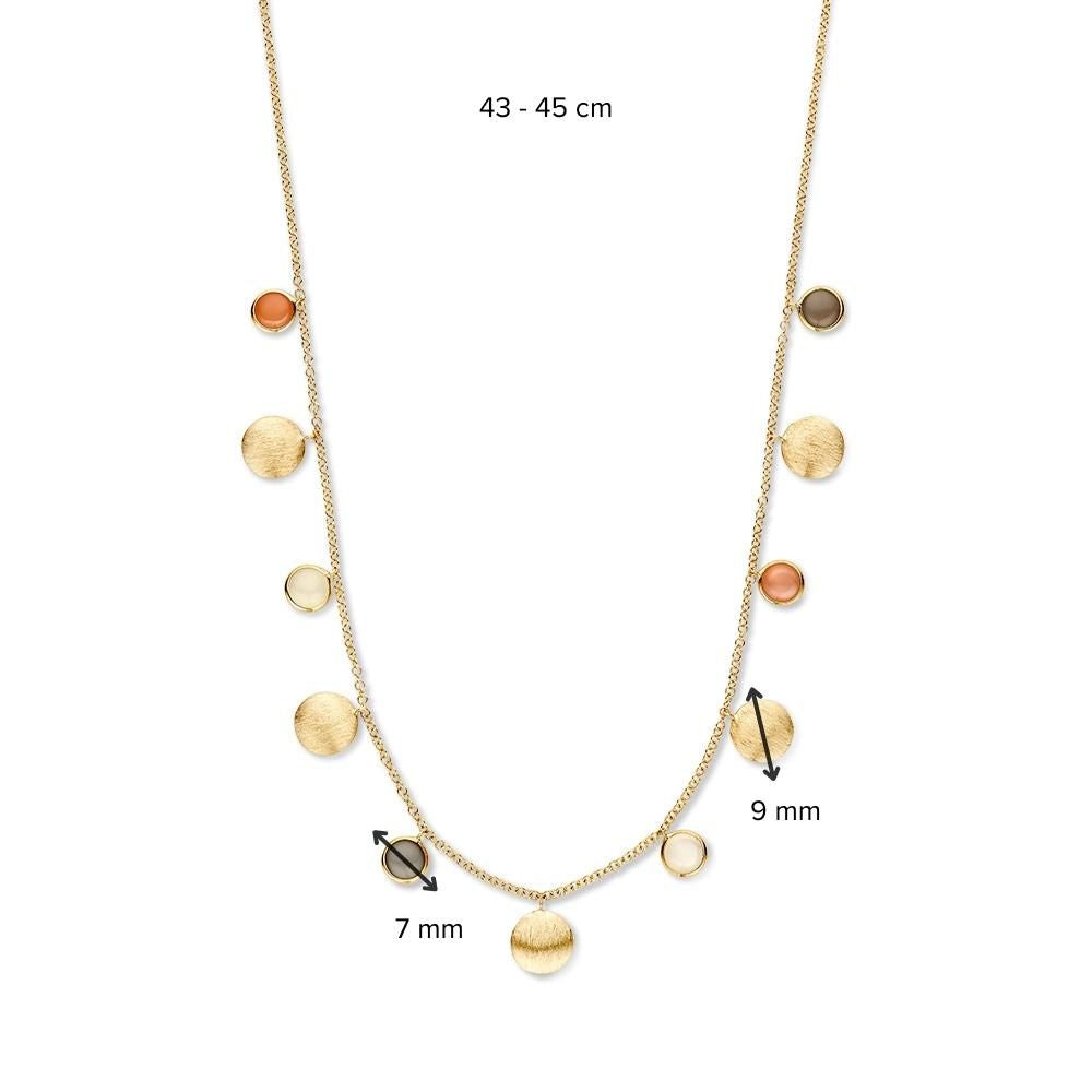 Gelbgoldkette mit Goldelementen & Multicolor Mondstein – 14 Karat Gold