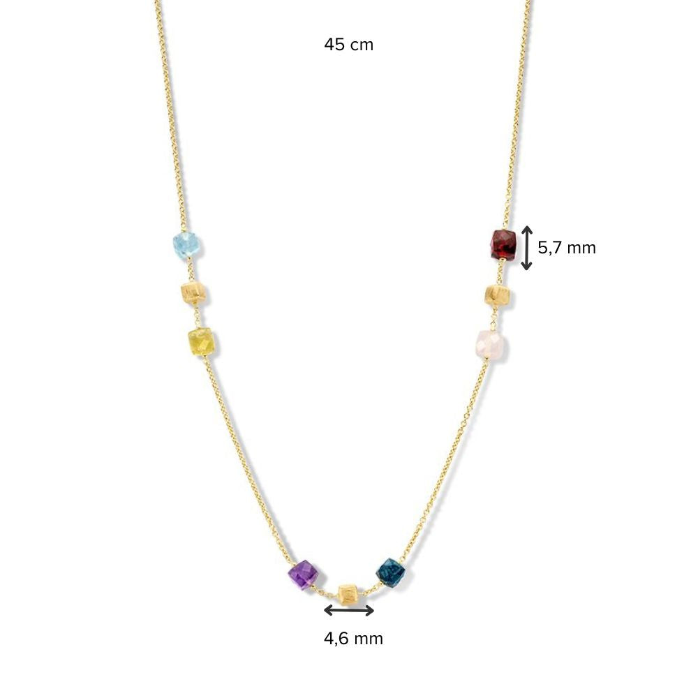 Gelbgold Collier mit mattgoldenen Elementen & Multicolor Edelsteinen – 14 Karat Gold