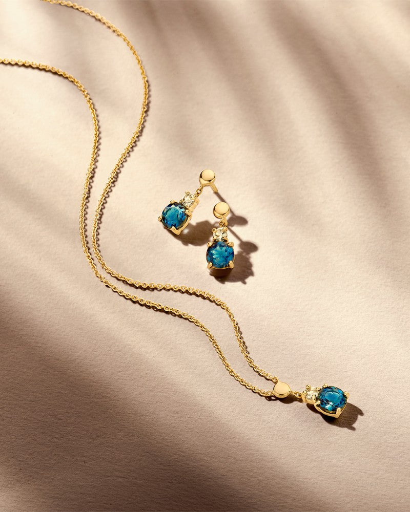 Gelbgold Collier mit Topas & London Blue Topas – 14 Karat Gold