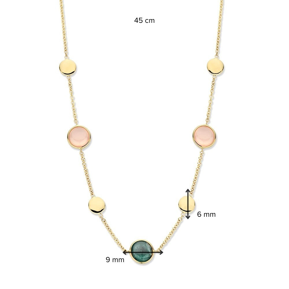Gelbgoldcollier mit Labradorit & Rosenquarz – 14 Karat Gold – Multicolor Edelsteine
