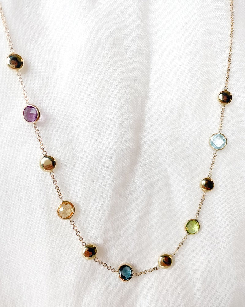 Gelbgold-Halskette mit Multicolor-Farbsteinen & Goldakzenten – 14 Karat Gold