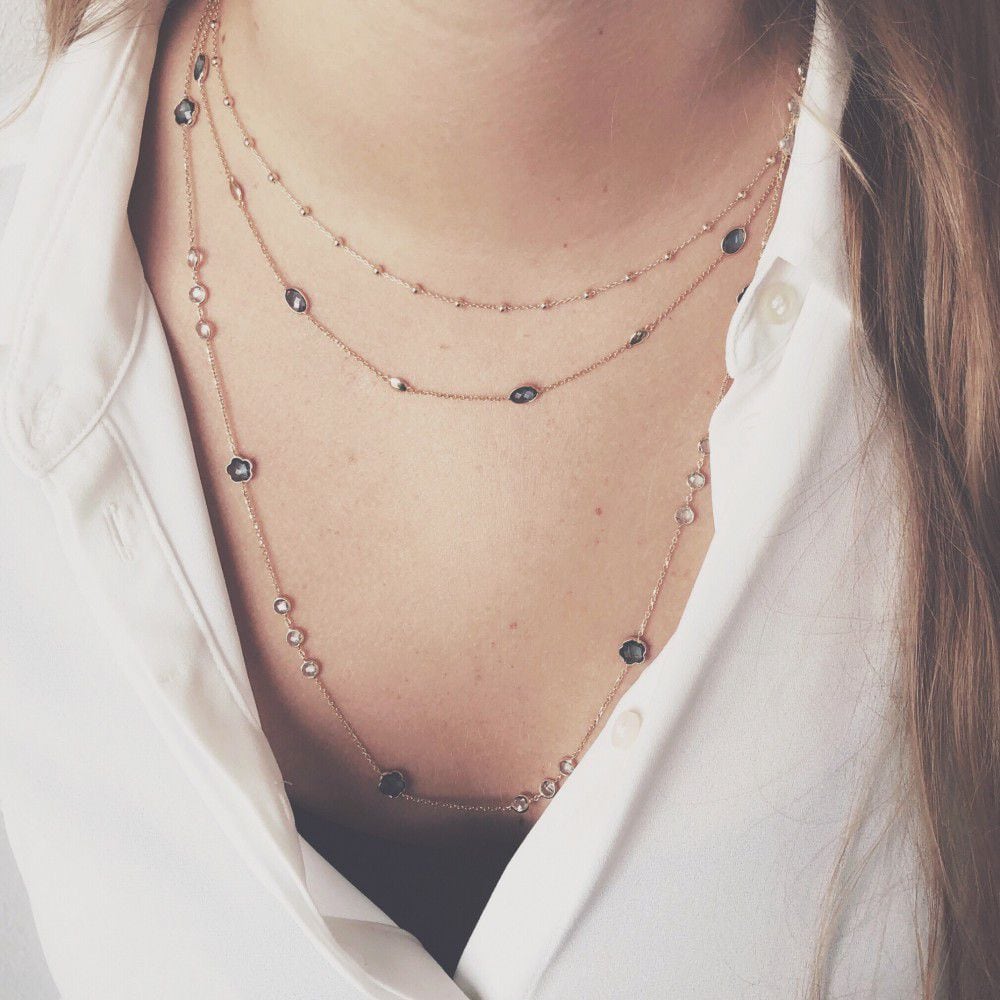 14 Karat Gelbgold Collier mit Blauem Topas – 45 cm Länge – Kostenloser Versand