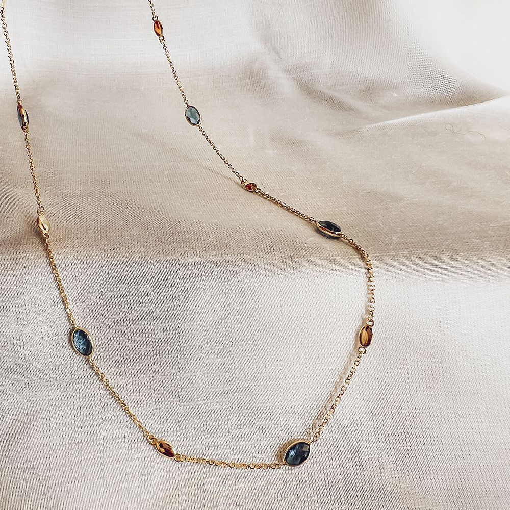 14 Karat Gelbgold Collier mit Blauem Topas – 45 cm Länge – Kostenloser Versand