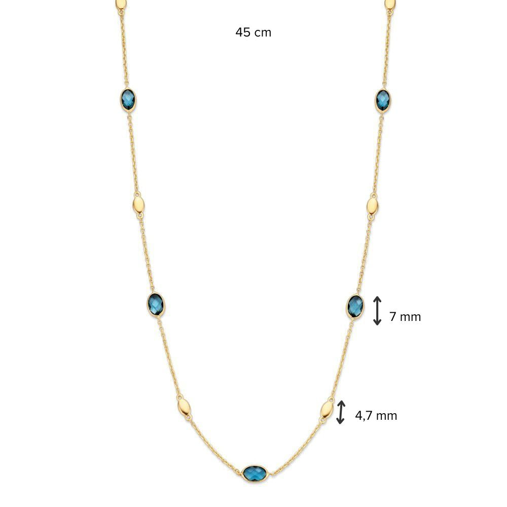 14 Karat Gelbgold Collier mit Blauem Topas – 45 cm Länge – Kostenloser Versand