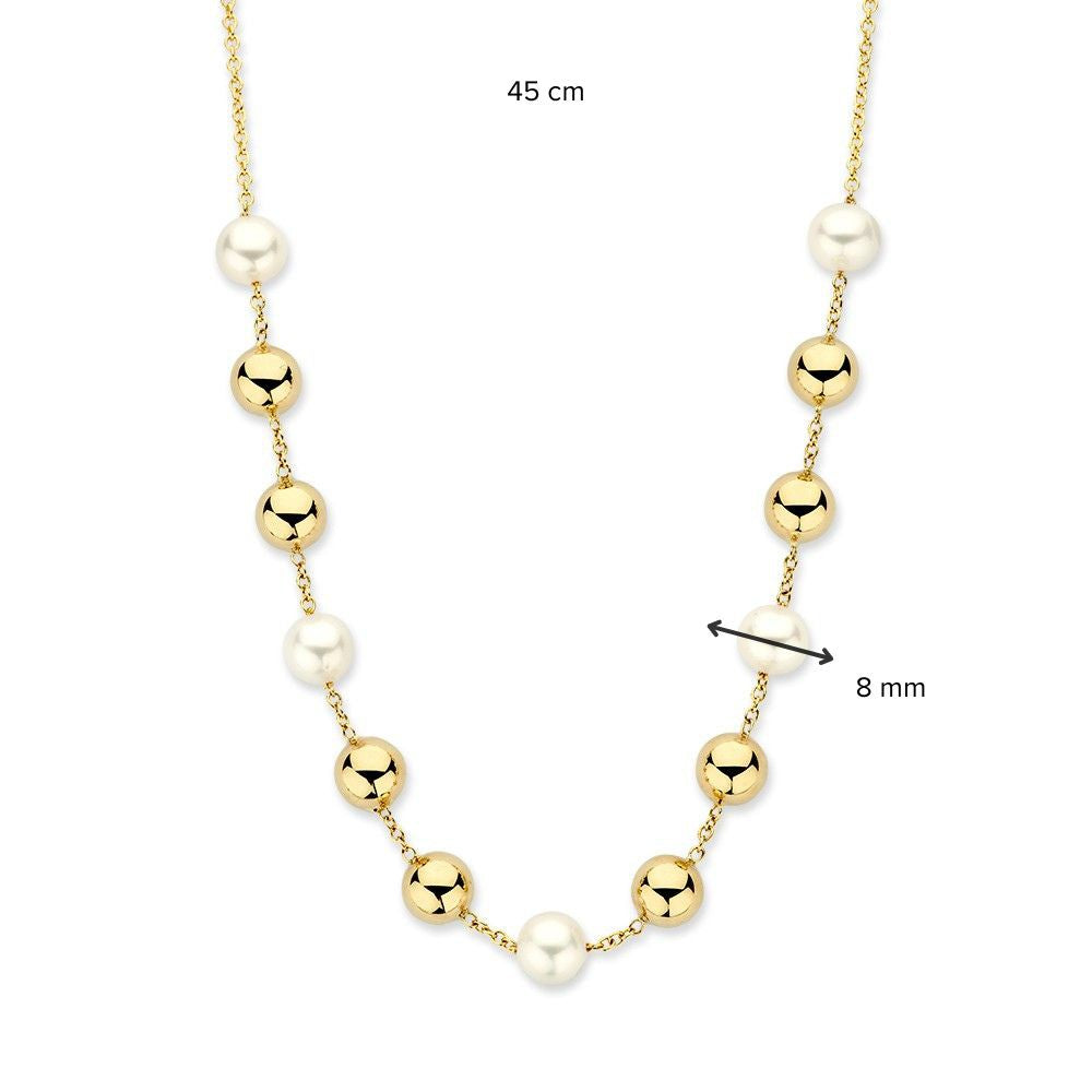 Gelbgoldcollier mit Perlen & Goldelementen – 14 Karat Gold