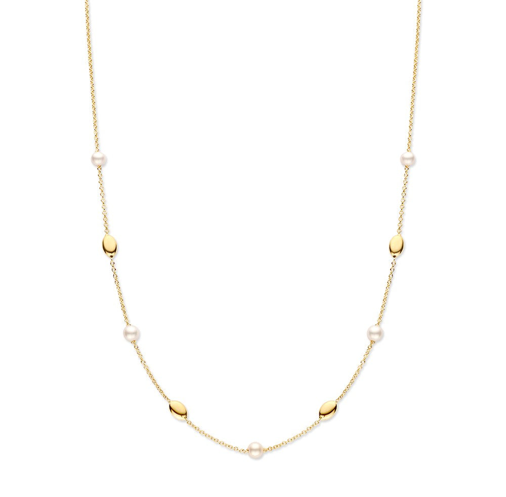 Feines Collier aus 14-karätigem Gold mit Perlen und goldenen Elementen