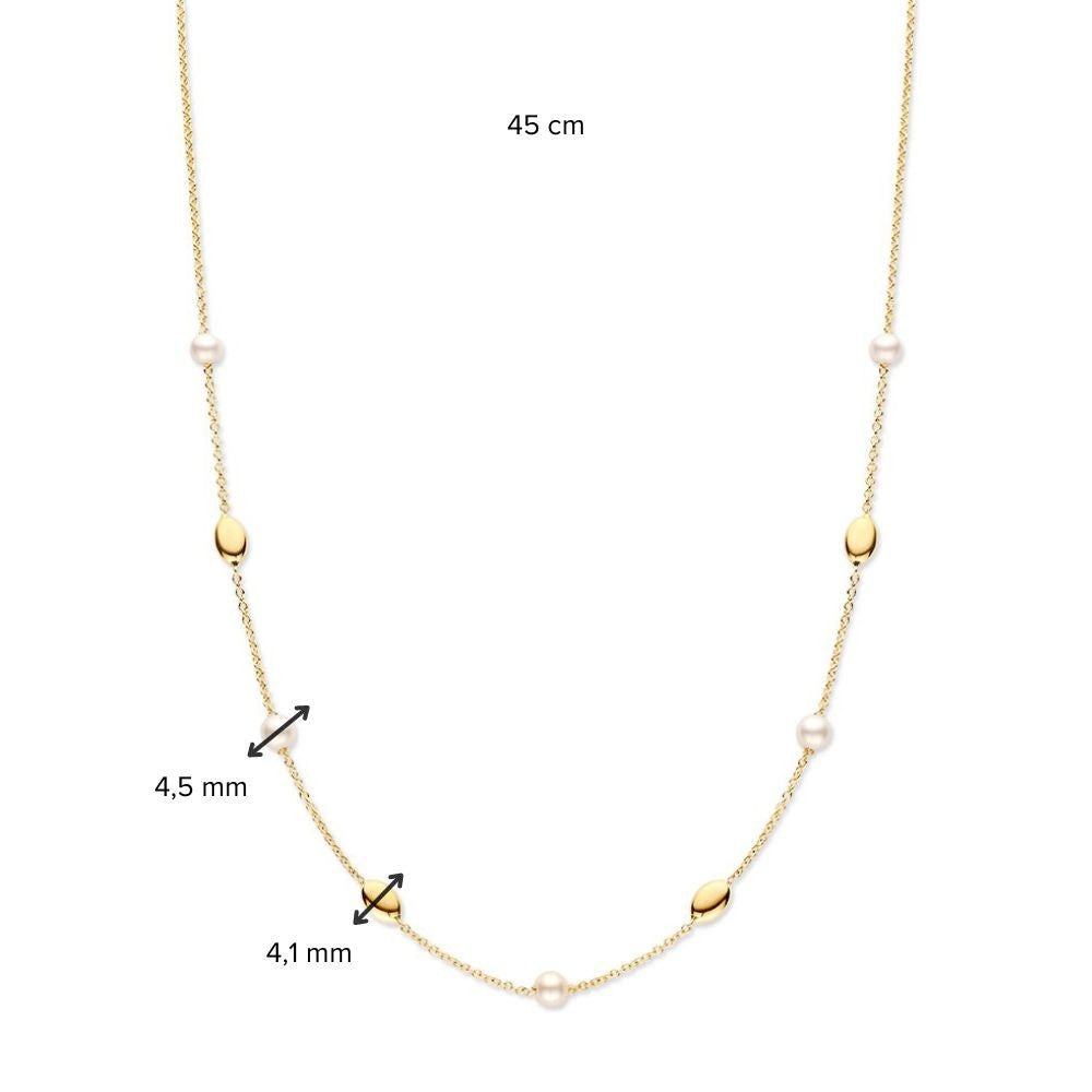 Raffiniertes Gelbgold-Collier mit Perlen & Goldelementen – 14 Karat Gold