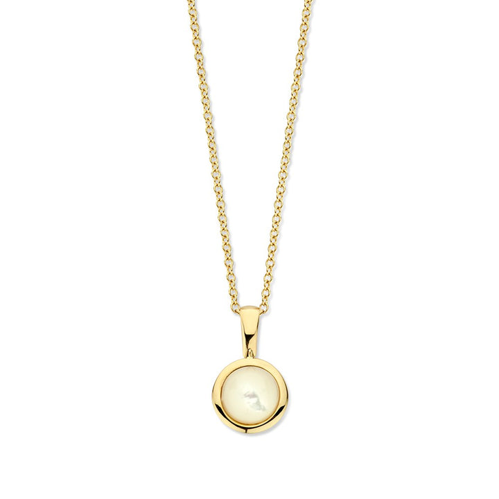 Geelgouden collier met ankerschakel en cabuchon geslepen parelmoer hanger - 14 karaat